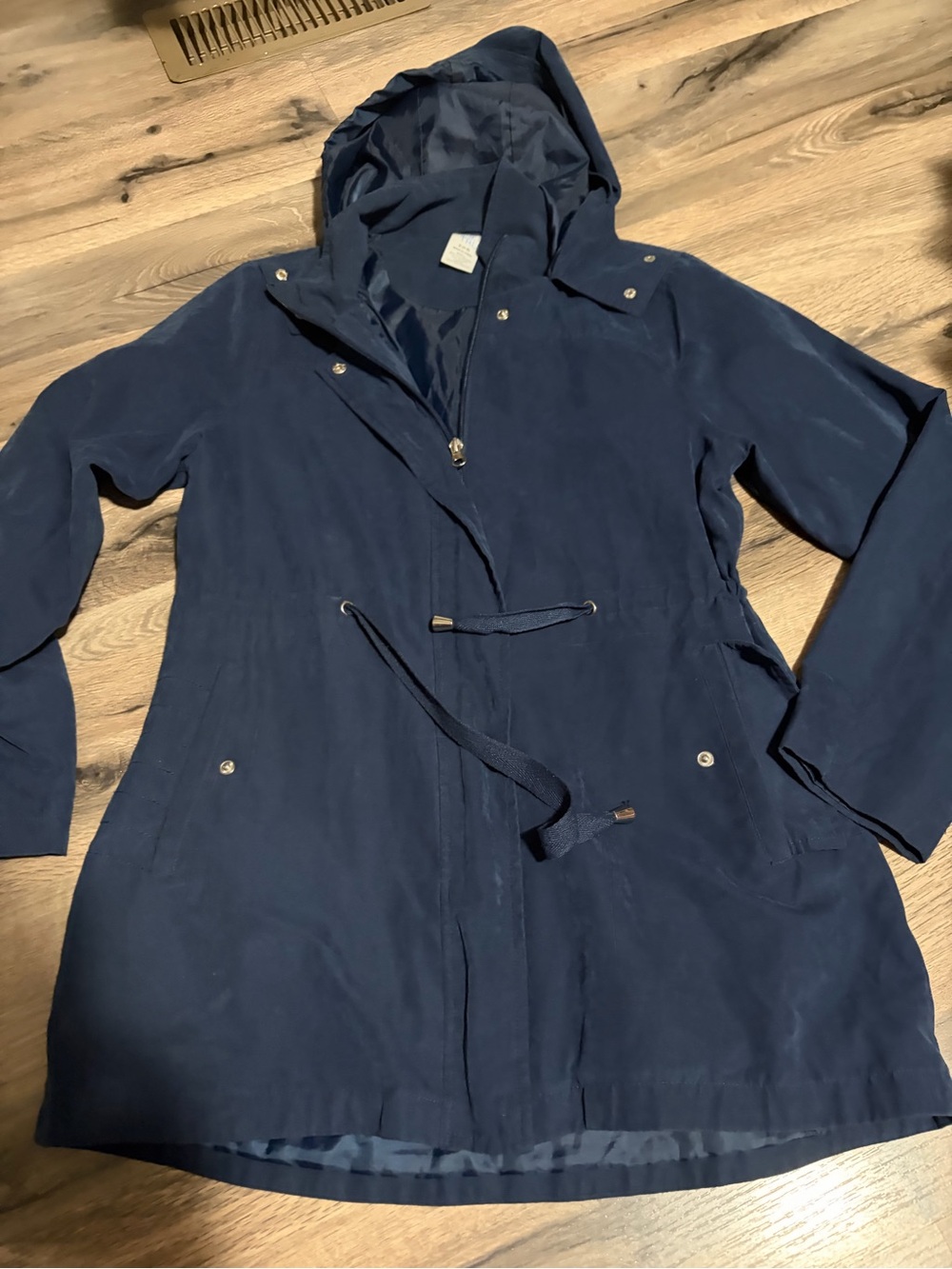 Time and Tru Navy Hooded Lightwight spring Coat